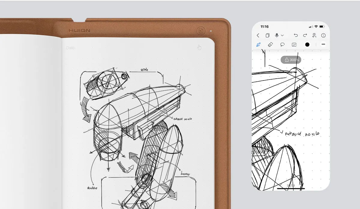 HUION Note 2-in-1 Digital Notebook Drawing Tablet With Battery-free Pen, Bluetooth Wireless Paper Tablet Electronic Writing Pad