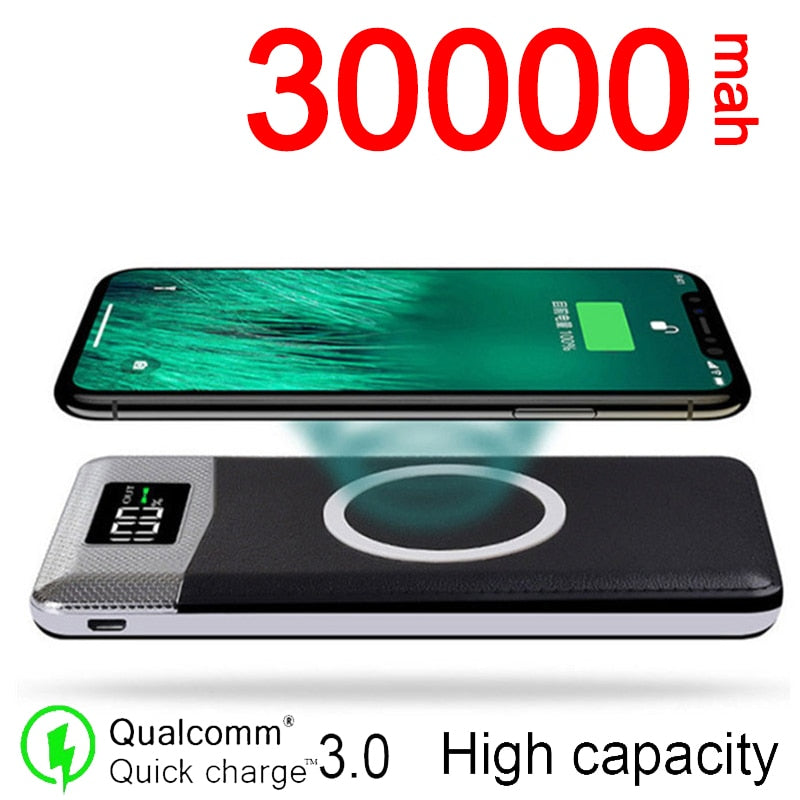 30000mAh Dual USB Wireless Power Bank with LED Display