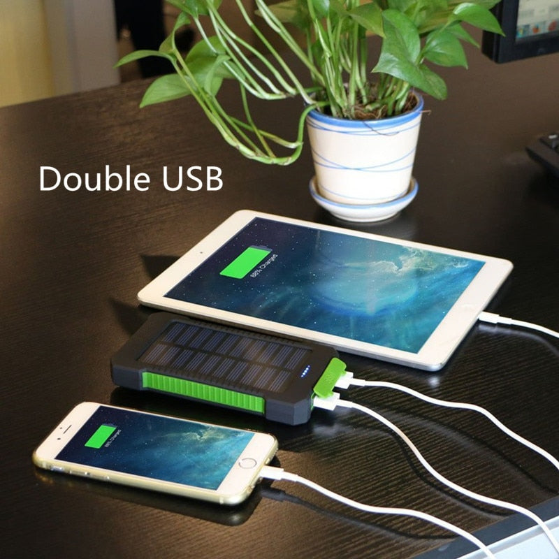 30000mAh Solar Dual USB Waterproof Power Bank with LED Light