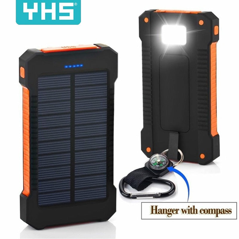 30000mAh Solar Dual USB Waterproof Power Bank with LED Light