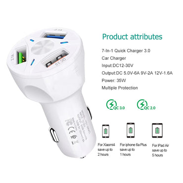 AIXXCO 3 Ports USB Car Charger 3.0 Fast