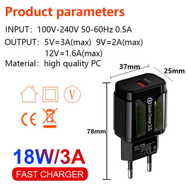 AIXXCO Quick Charge 5V 2A QC 3.0 with LED Light