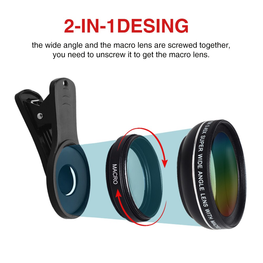 APEXEL 2 in 1 HD Camera Lens 0.45x Super Wide Angle