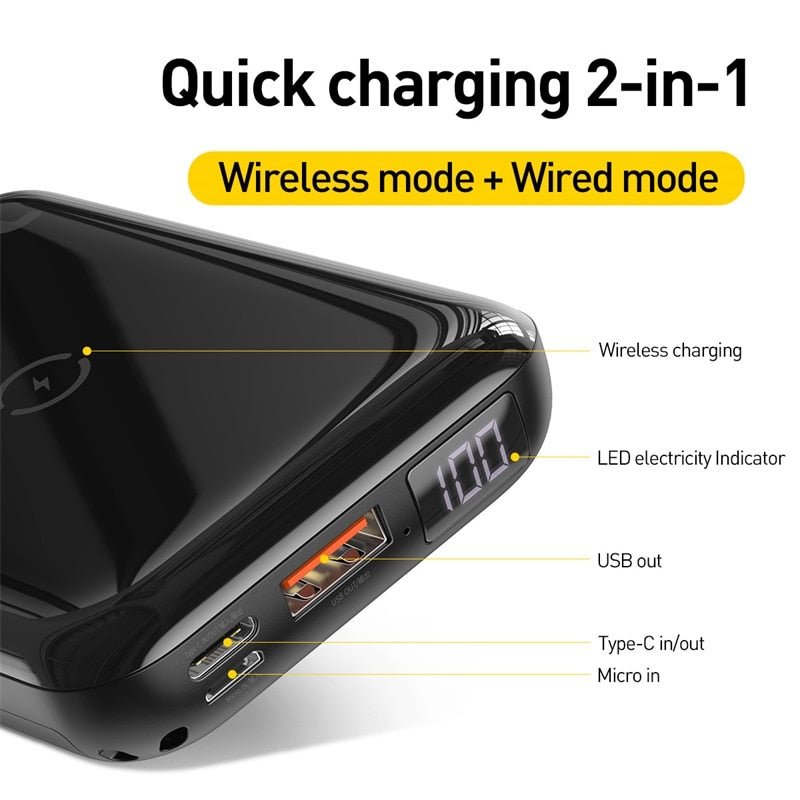 Baseus 10000mAh Qi Wireless and USB Power Bank