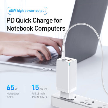 Baseus 3 Port GaN 65W USB and C Charger  4.0 3.0 QC4.0