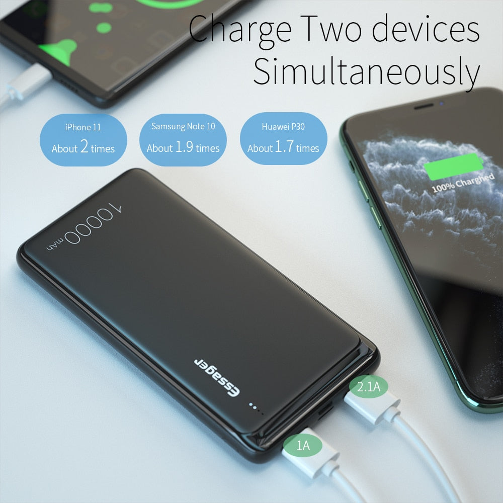 Essager Slim  10000mAh  Power Bank with Dual USB LED Display