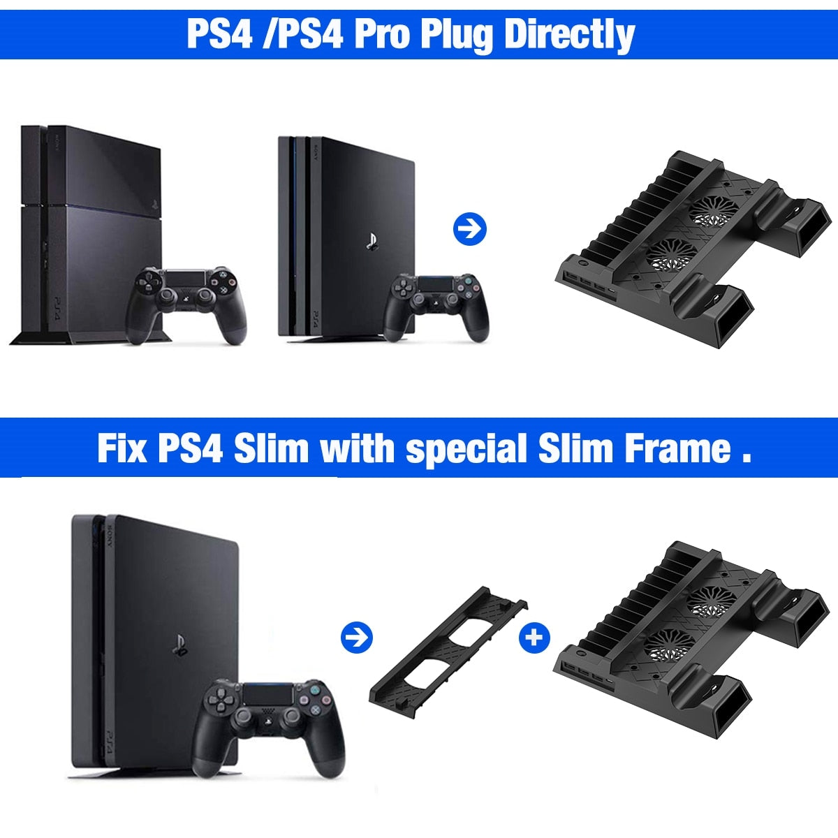 PS4 Stand With Cooling Fan And Dual Controller Charging