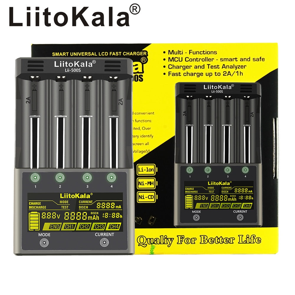LiitoKala  Battery Charger  with LCD Screen 3.7V 1.2V