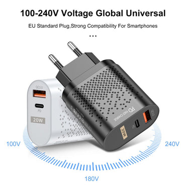 20W  Quick Charge 3.0 QC USB and Type C Charger