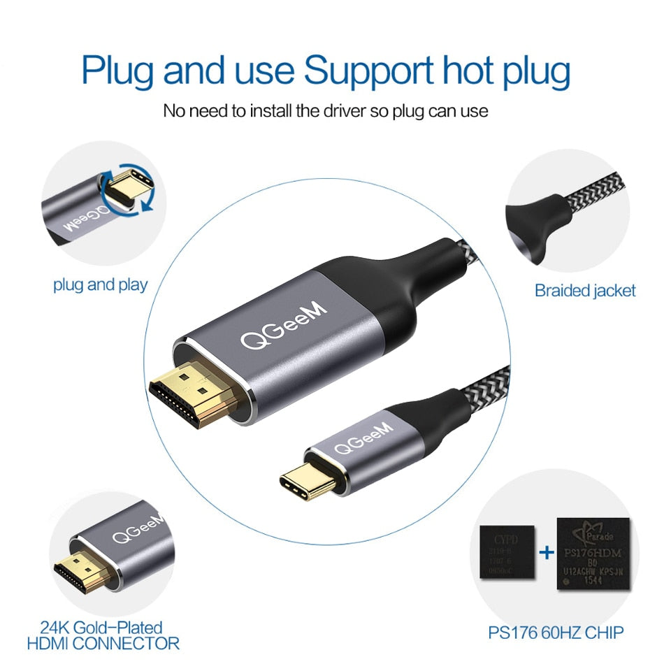 QGeeM USB C to HDMI Cable 4K