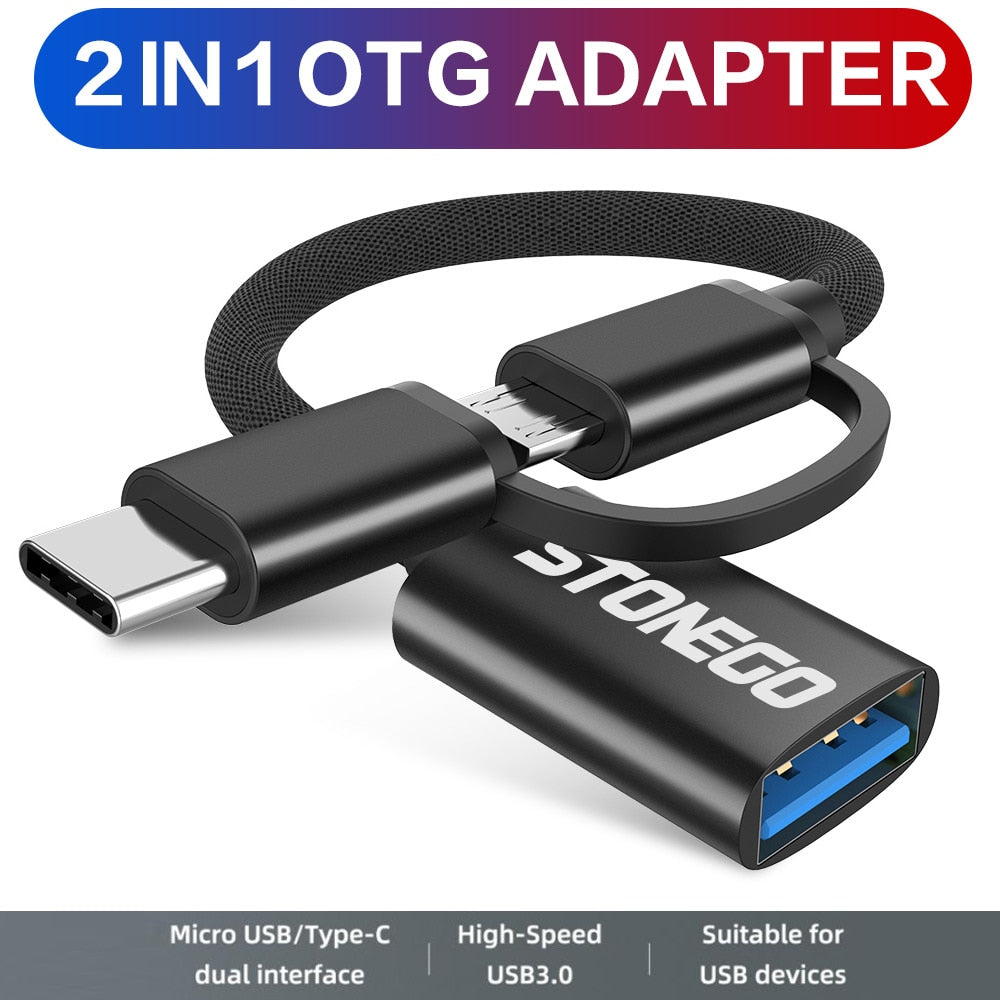 STONEGO 2 in 1 OTG Adapter Cable Nylon Braid USB 3.0 to Micro USB Type C