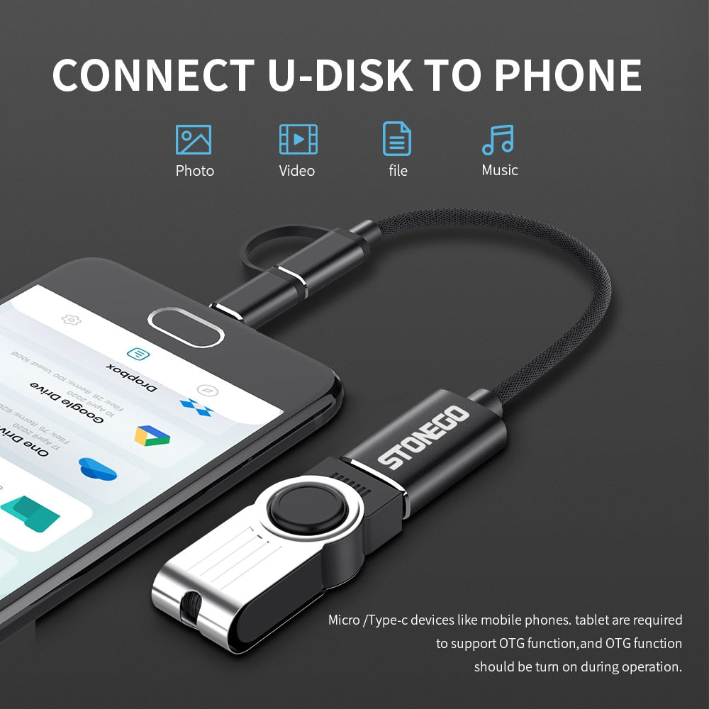 STONEGO 2 in 1 OTG Adapter Cable Nylon Braid USB 3.0 to Micro USB Type C