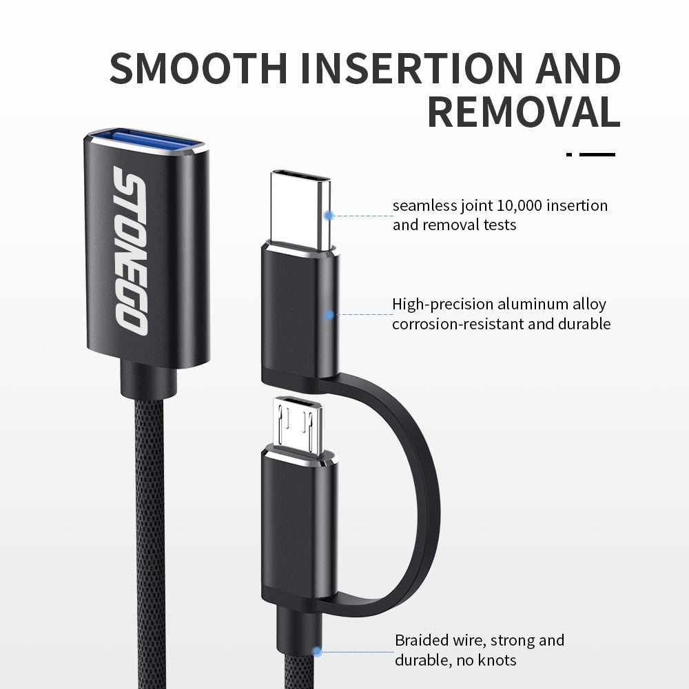 STONEGO 2 in 1 OTG Adapter Cable Nylon Braid USB 3.0 to Micro USB Type C