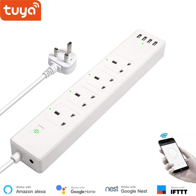 Tuya Smart WIFI Power Strip With 4 Plug and 4 USB Port