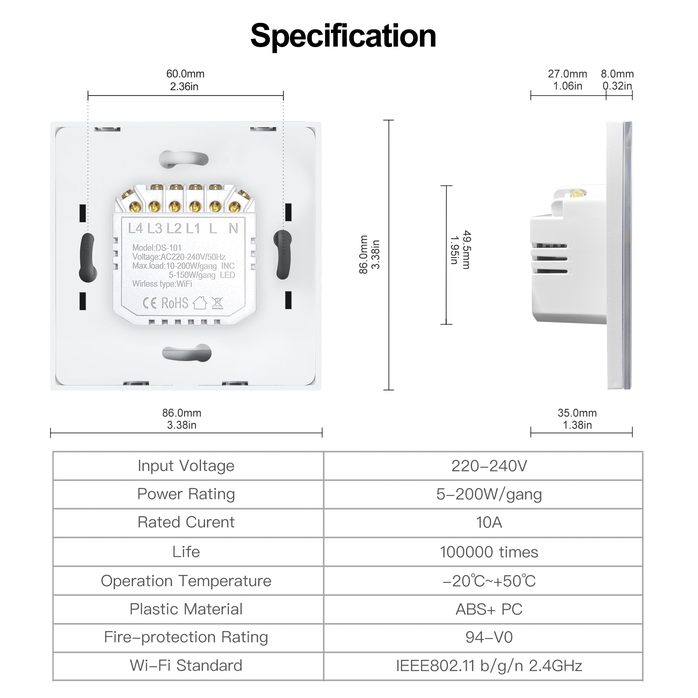 Tuya Smart Wifi Touch Light Switch  220V No Neutral Wire