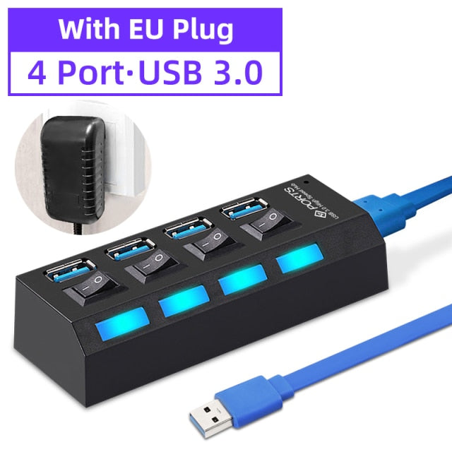 USB Splitter Multi USB 3 0 Hub with Power Switch