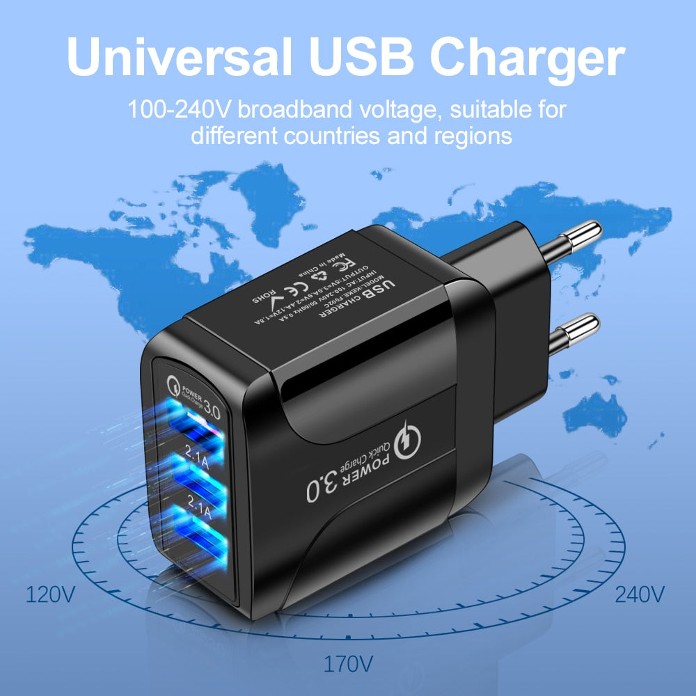 USB Universal 3 USB Port Charger 5V QC3.0