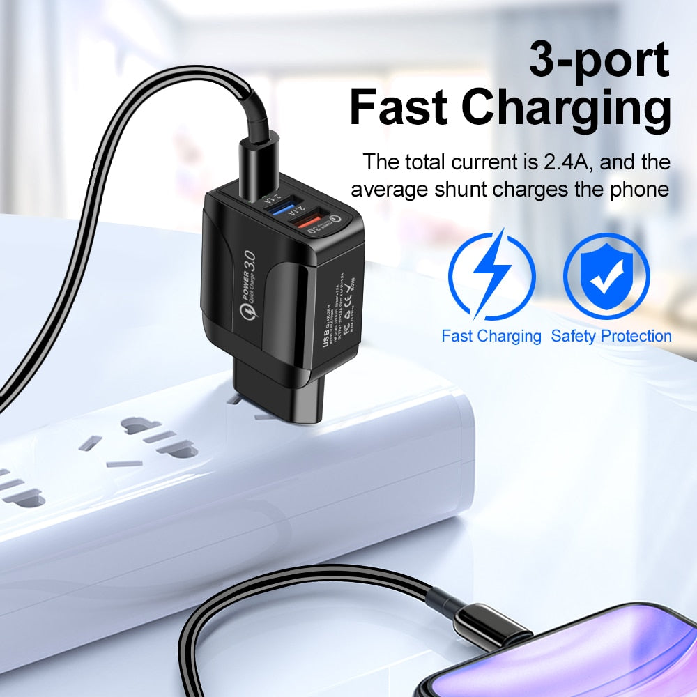 USB Universal 3 USB Port Charger 5V QC3.0