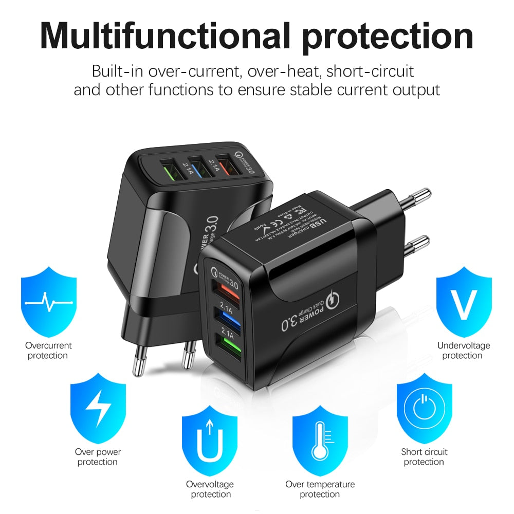 USB Universal 3 USB Port Charger 5V QC3.0