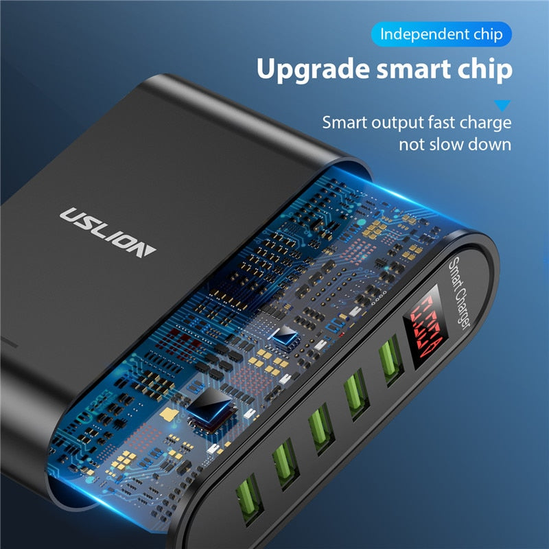 USLION 5 Port USB Charger with LED Display