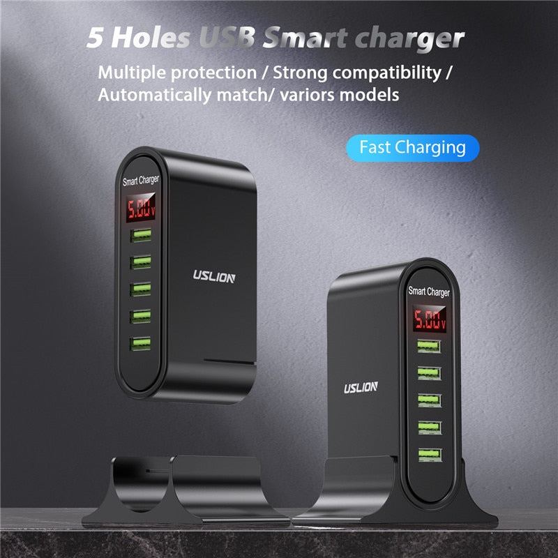 USLION 5 Port USB Charger with LED Display