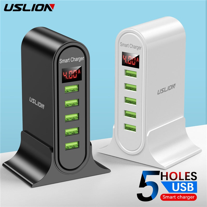 USLION 5 Port USB Charger with LED Display