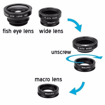 Universal 3 In 1 Fish Eye Lens Wide Angle Macro
